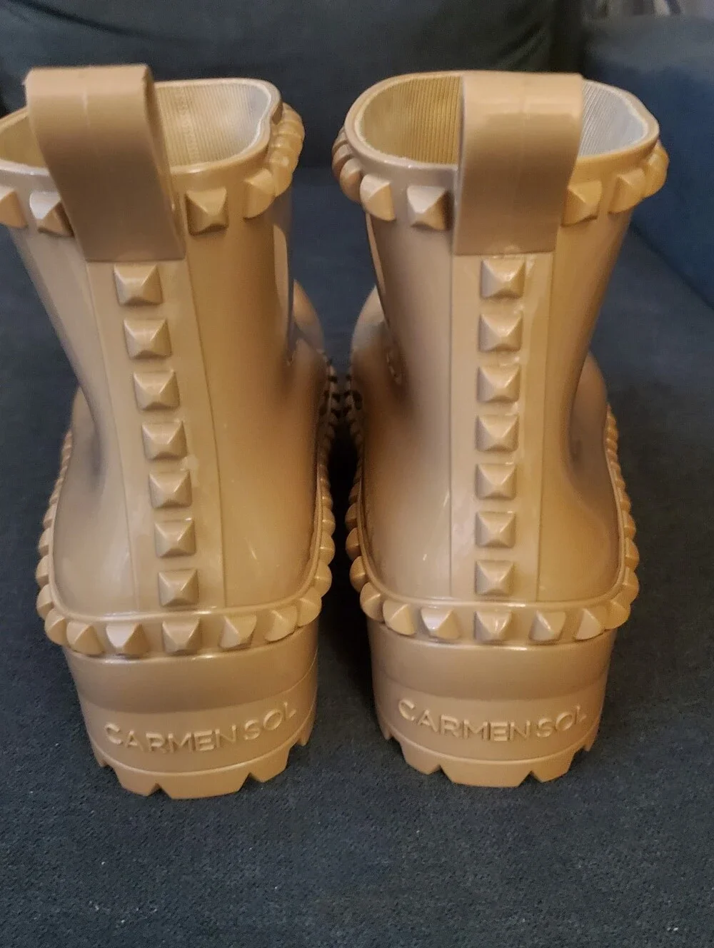 Carmen Sol Graziano Beige Studded Rain Ankle Boots